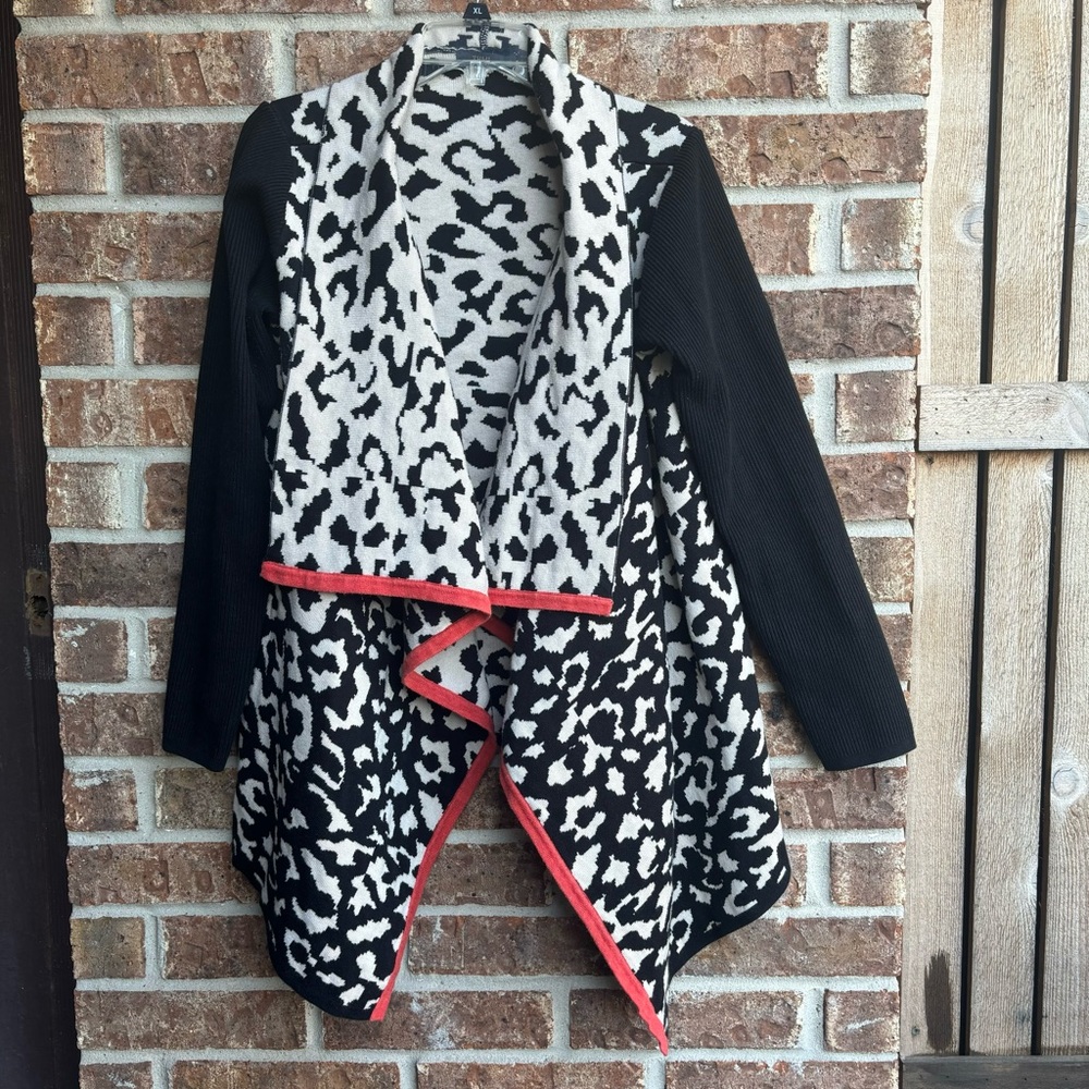 THML Leopard Print open front  waterfall knit  cardigan